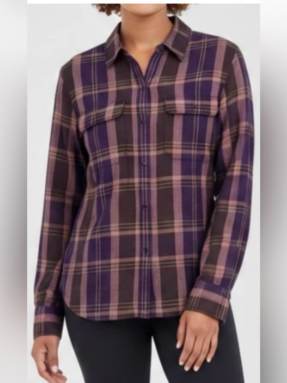 Lauren Ralph Lauren Purple and Brown Plaid Button-Down Shirt size Large